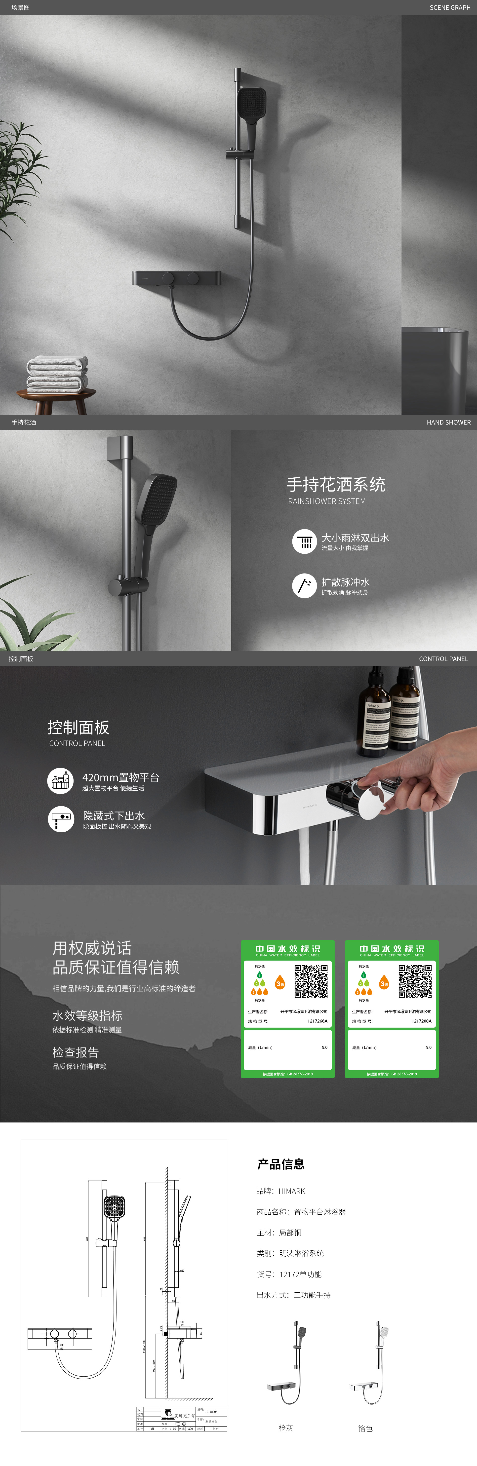 【精工时尚·悦】12172单功能置物平台明装花洒